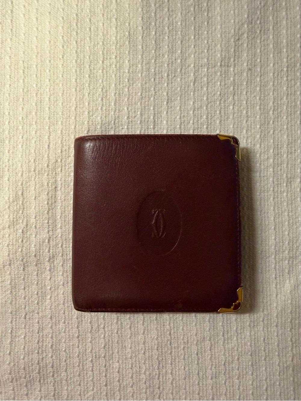 Cartier Brown Leather Money Clip with Gold Corners
